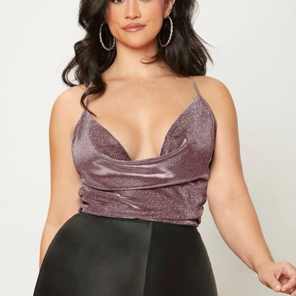 Metallic Pink, cowl neck crisscross back top 4X - Picture 5 of 7